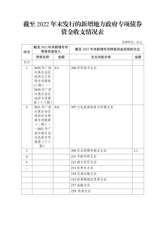 截至2022年末发行的新增地方政府专项债券资金收支情况表